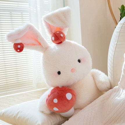 New Style White Rabbit Plush Toy - Mushroom-Themed Bunny Stuffed Doll, Cute Rabbit Toy, Perfect Kids Birthday Gift