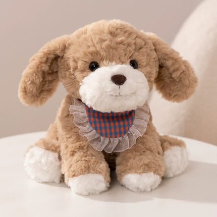 Mini Sitting Puppy Plush Toy - Bib-Wearing Stuffed Dog, Trendy Miniature Doll, Kids Birthday Gift, Wholesale Available