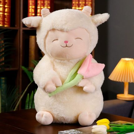 New Tulip Sheep Plush Collection - Standing Cherry Blossom Lamb Stuffed Toy, Warm White Sheep Doll, Spring-Themed Gift